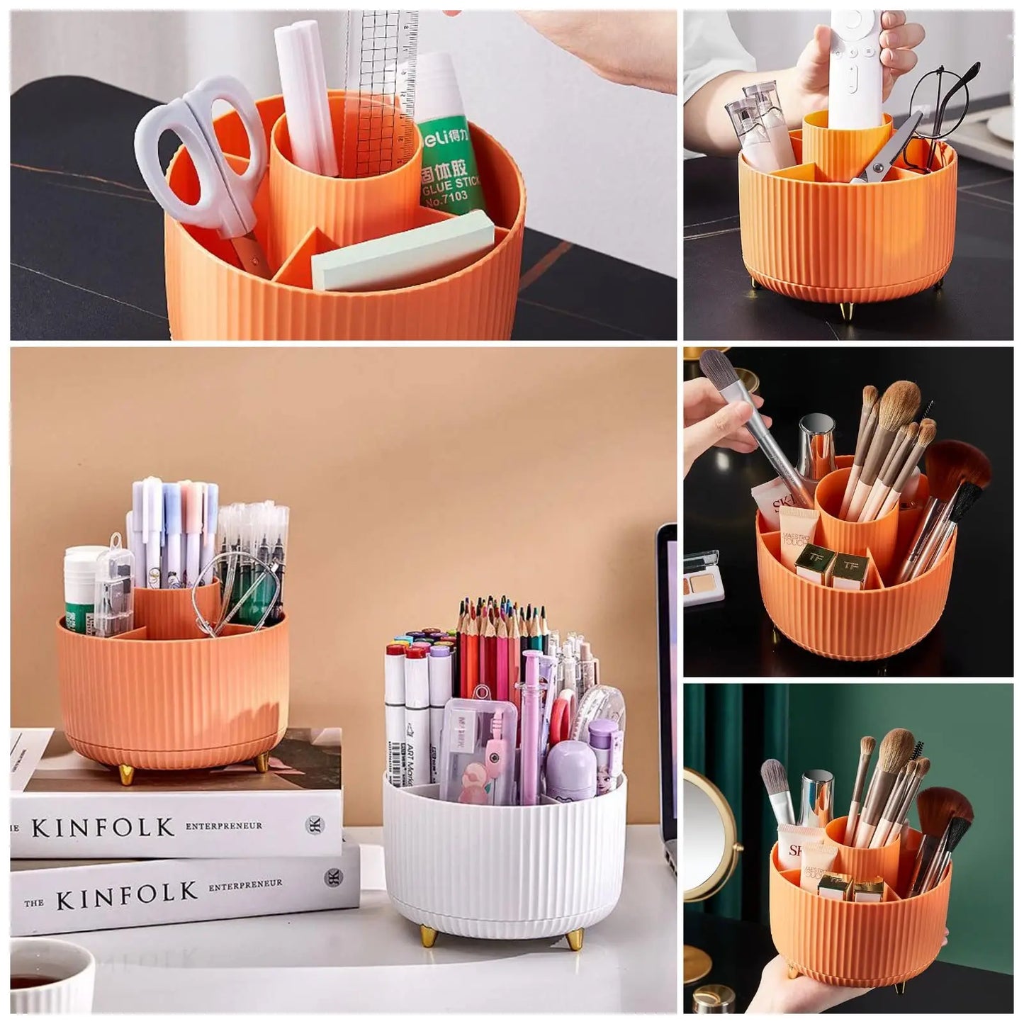 360 Rotating Makeup Brush Holder Desktop Cosmetic Organizer Storage Box Portable Lipstick Eyeliner