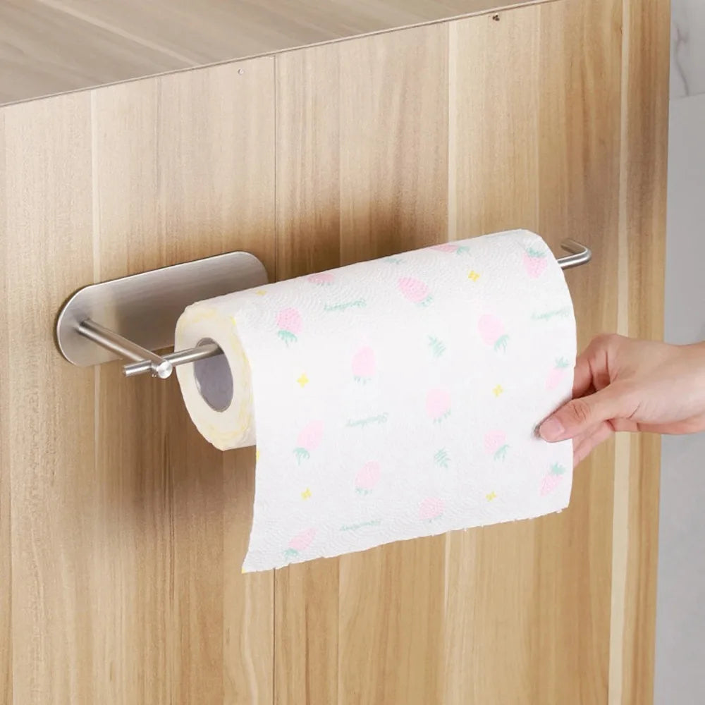 No Punching Self Adhesive Toilet Paper Holder Wall Mount Stainless Steel Tissue Towel Roll Dispenser Bathroom Kitchen Wall Hooks