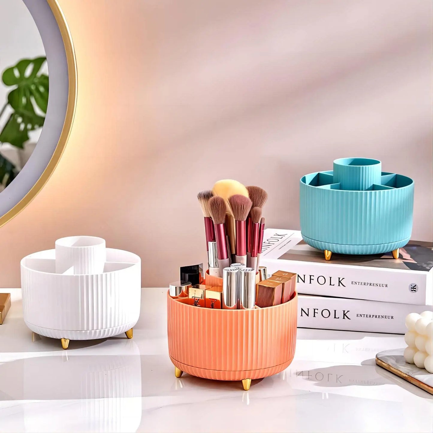 360 Rotating Makeup Brush Holder Desktop Cosmetic Organizer Storage Box Portable Lipstick Eyeliner